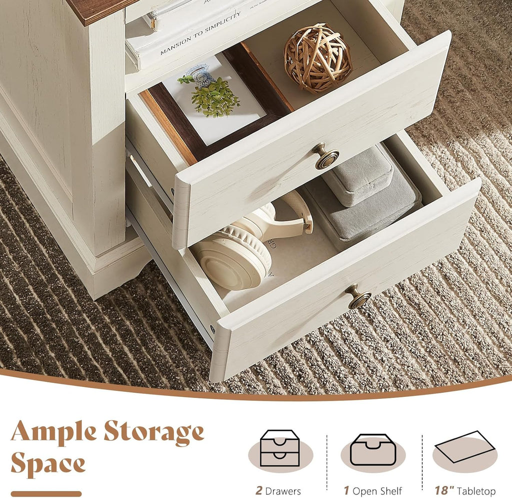 AMERLIFE 3 Piece Bedroom Set Including Farmhouse Full Size Bed Frame with 4 Drawers, Nightstands Set of 2 with Charging Station for Bedroom, White