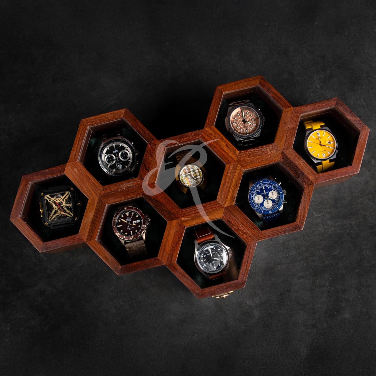 Watch Box for Men, Eight Slot Watch Display Case Mens Watch Box Organizer, Dark Rosewood Watch Case for Mens Valentines Gift Watch Case for precious timepiece with Glass Lid, Luxury Watch Organzer