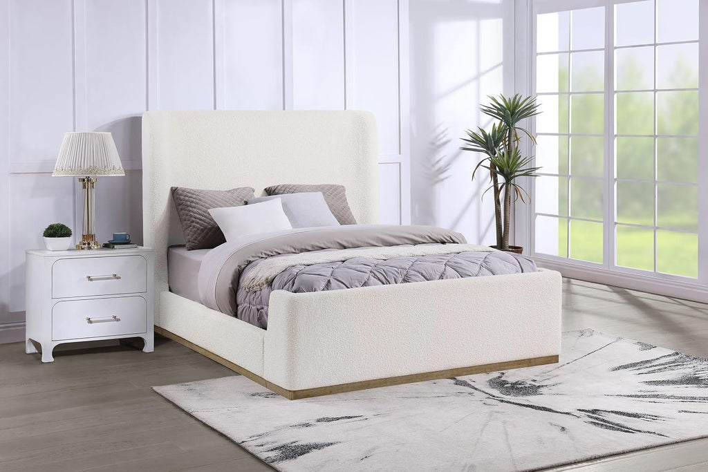 Coaster Home Furnishings - Nala - Wood - Upholstered Platform Sleigh Bed with Wingback Headboard, Foam Padding and Oak Base - Bedroom - Queen Size - Cream - 302046Q