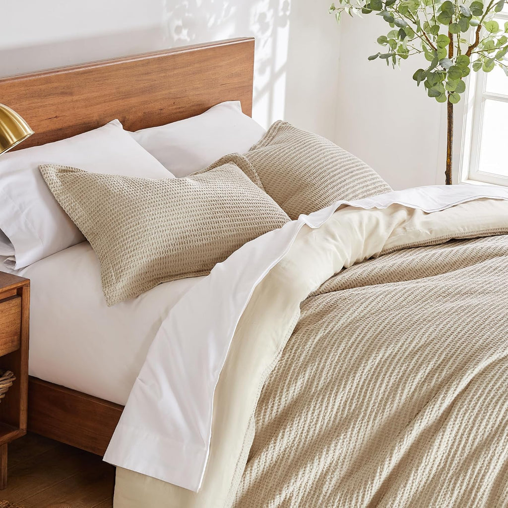 Levtex Home Cloud Waffle Twin/Twin XL Comforter Set (68x88in) with 1 Pillow Sham (26x20in) - Solid Waffle Cotton Texture - Taupe - 100% Cotton Twin Size Comforter Set - Soft, Pre-Washed