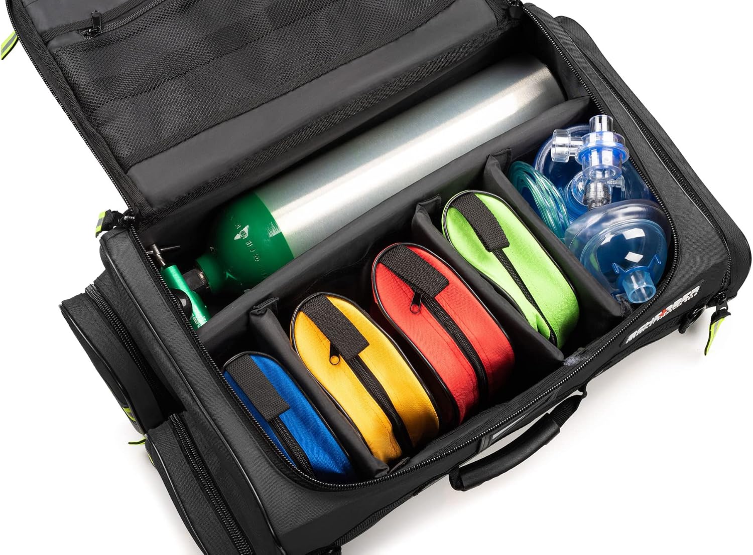 Scherber Fully Stocked First Responder Ultimate Professional EMT/EMS Trauma Kit | HSA/FSA Approved | w/10+ Compartments, Zippered Pockets, Dividers, Oxygen Access & 260+ First Aid Supplies (Black)
