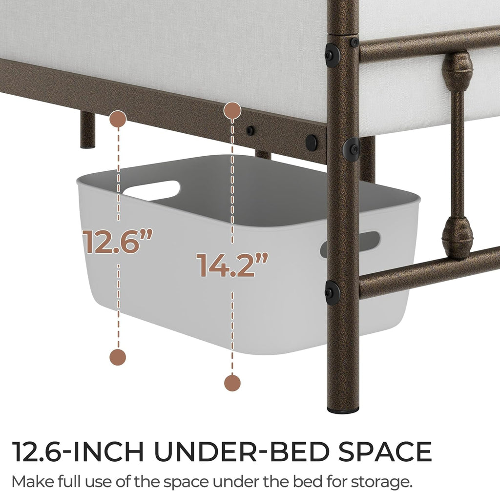 Yaheetech Classic Metal Platform Bed Frame Mattress Foundation with Victorian Style Iron-Art Headboard/Footboard/Under Bed Storage/No Box Spring Needed/Queen Size Bronze
