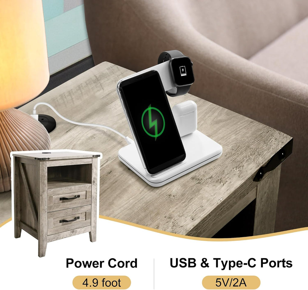 NEDYO 3PCS Farmhouse Dresser and Nightstand Sets, 6 Drawer Dresser and 2 Drawer Nightstand Set of 2 with Charging Station, Rustic Wooden Dresser Set for Bedroom. Light Rustic Oak