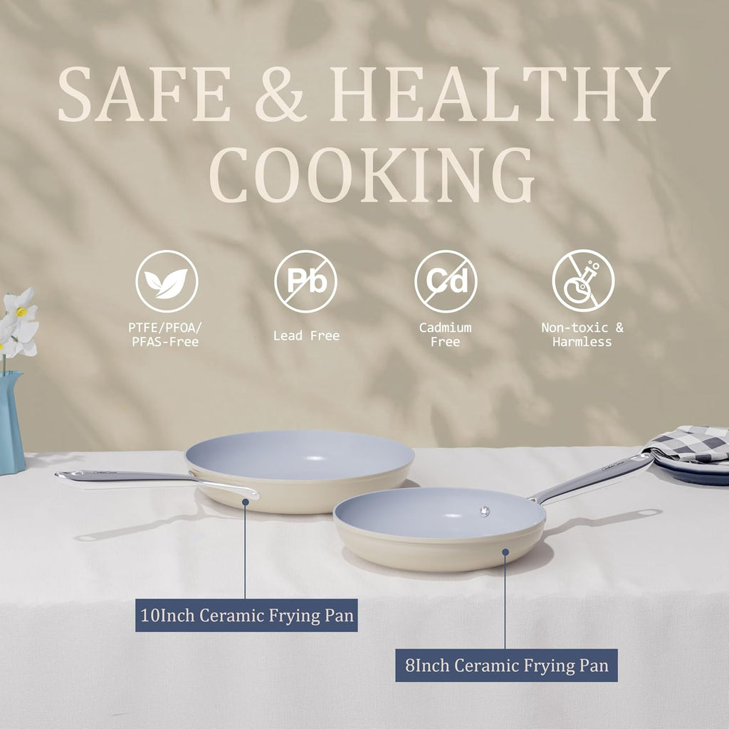 CookinCraze Ceramic Cookware Set, Pots and Pans Set Nonstick with Lid PFAS & PFOA Free, Induction Compatible Oven Safe Up to 500°F Even Heat Distribution, Cream