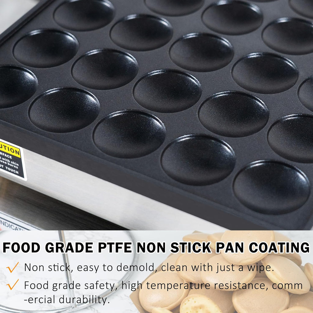 1900W Commercial 50PCS Mini Dutch Pancake Maker 110V, Dual-Zone Heating with Temp & Timer Control, Non-Stick Easy-Clean Teflon Plates, Heavy-Duty Stainless Steel Body for Home & Restaurant Use
