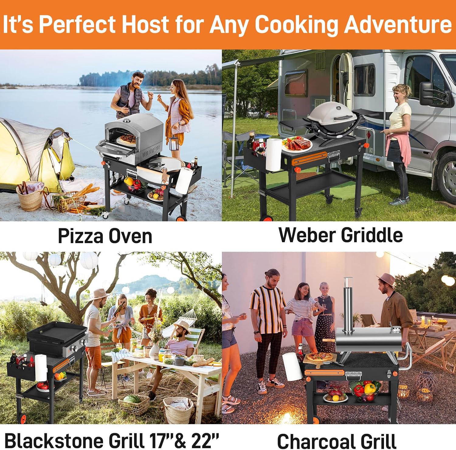 EUTRKei Outdoor Grill Cart with Wheels, Blackstone Griddle Stand for 17' & 22', Folding Grill Table for Weber Grill, Ninja Woodfire Outdoor Grill, Portable Grill Table for Griddle Accessories
