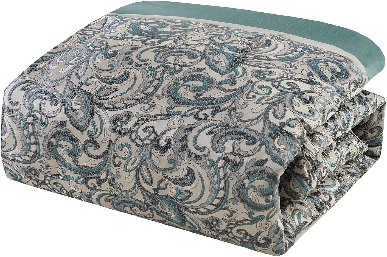 Madison Park 24 Piece Faux Silk Paisley Queen Comforter Set with Matching Curtains, Down Alternative Hypoallergenic - Teal, Queen (90 in x 90 in)
