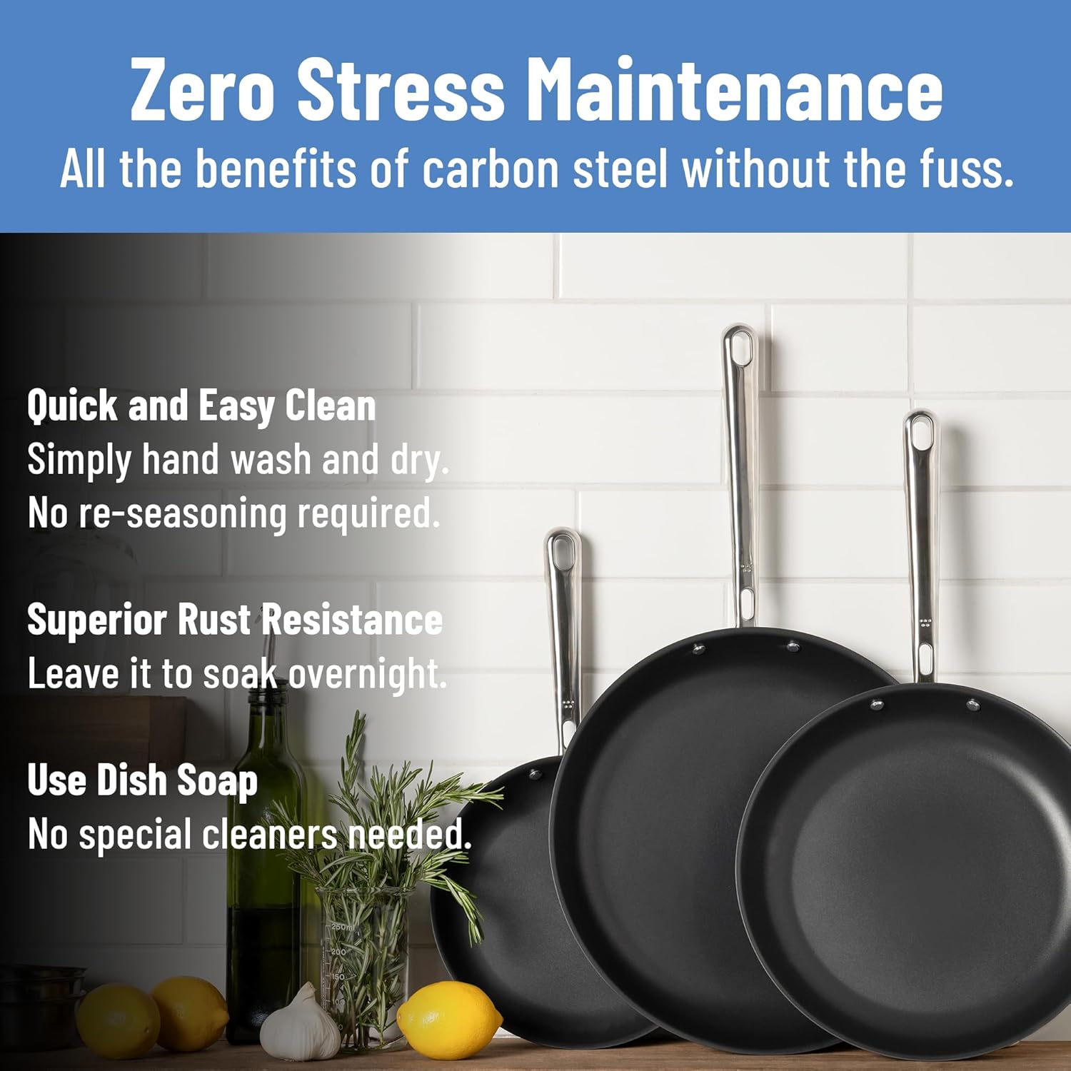 Misen Carbon Nonstick™ Skillet - Nitrided Carbon Steel - Professional Alternative to Teflon - 1100°F High Heat Ready - Easy Release - Induction, Oven, & Grill Safe - 12 Inch