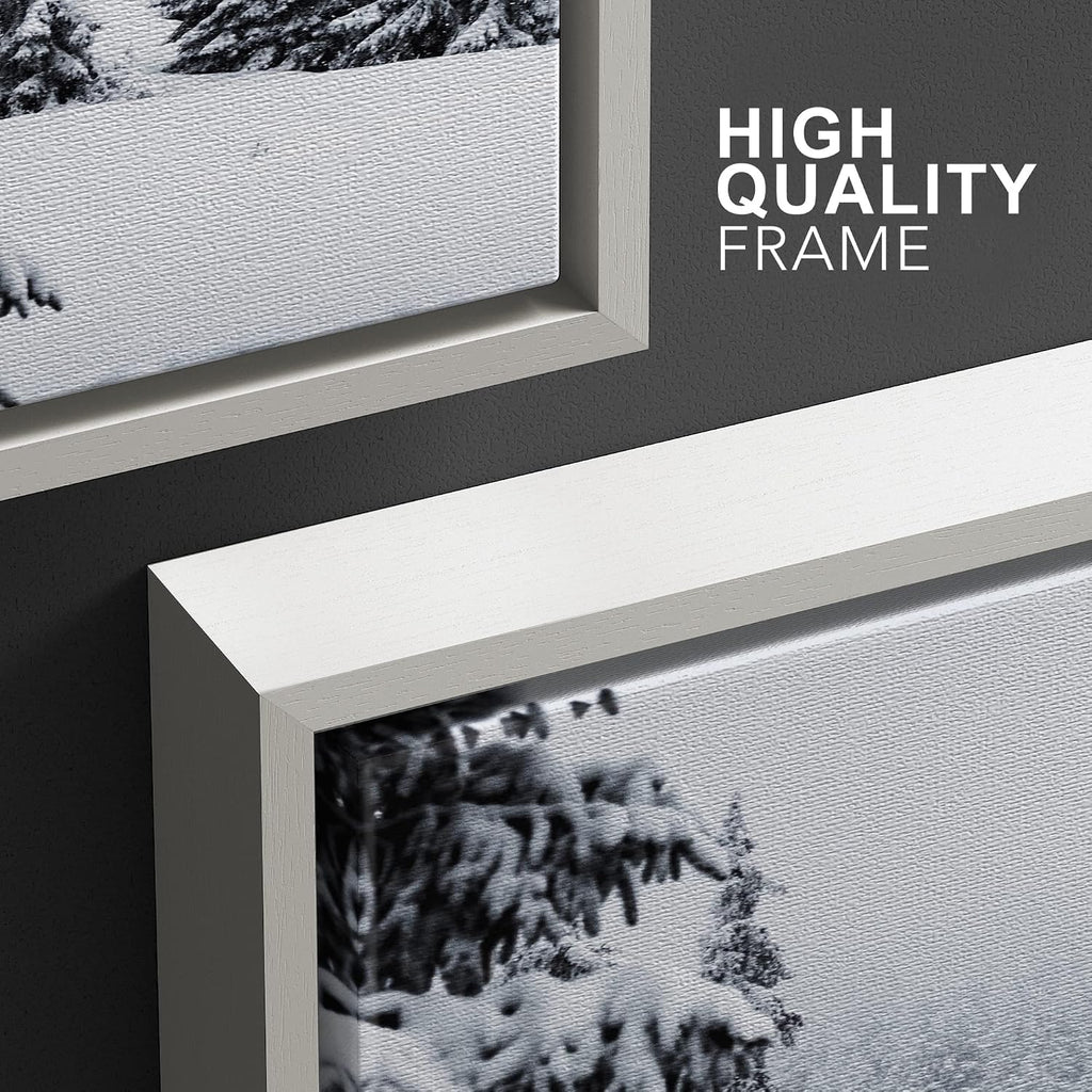 wall26 Framed Canvas Print Wall Art Set Duotone Winter Snow Forest Trees Nature Wilderness Photography Realism Rustic Landscape Colorful Cool for Living Room, Bedroom, Office - 24'x36'x3 White