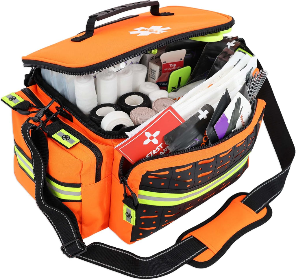 Lightning X Products Lightning X Mid-Sized First Responder EMT Bag | LXMB25 Fully Stocked Aid Kit w/ 200+ BLS Supplies - Orange