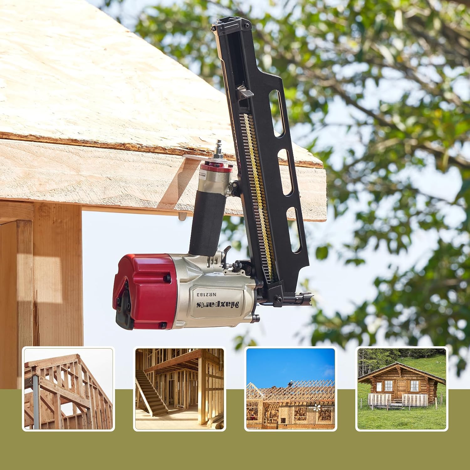Maxparts Framing Nail Gun NR2183 21 Degree Plastic Strip Framing Nailer with Aluminum Magazine Quick Shooting Pneumatic Tools for Wood Constructions