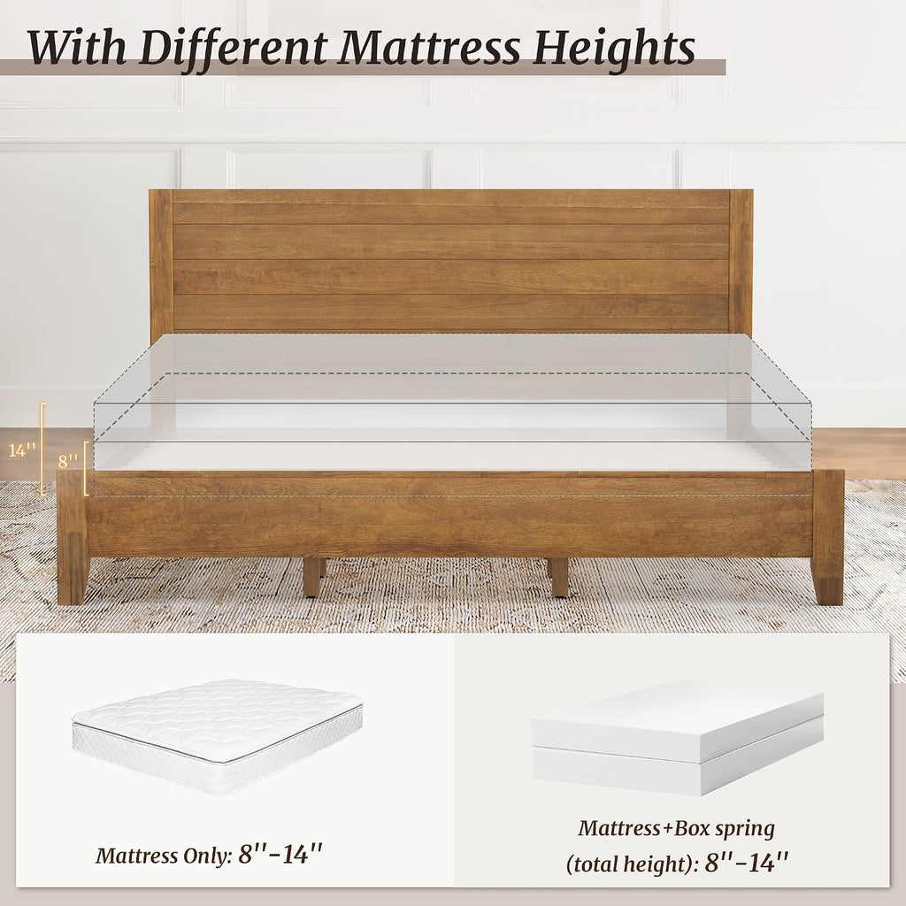 Cozyman King Bed Frame and Headboard, 100% Solid Acacia Wood Platform, 800lb Heavy Duty Support with 10 Reinforced Legs, Noise-Free No Box Spring Needed, Low-Profile Design, Dark Wood
