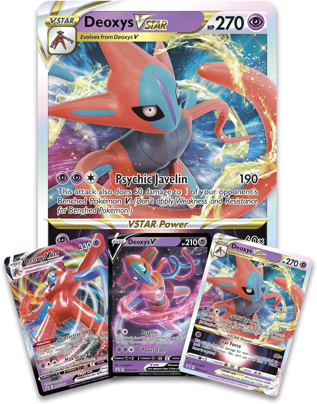 Pokémon TCG: Deoxys VMAX & VSTAR Battle Box (3 Foil Promo Cards, 1 Oversize Foil Card & 4 Booster Packs)