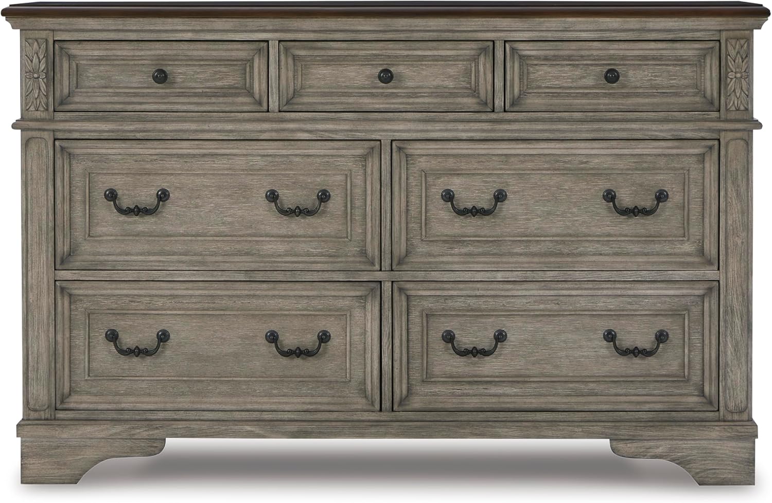 Signature Design by Ashley Lodenbay Casual Smooth-Gliding 7-Drawer Dresser and Mirror with Safety Stop, Light Gray & Dark Brown