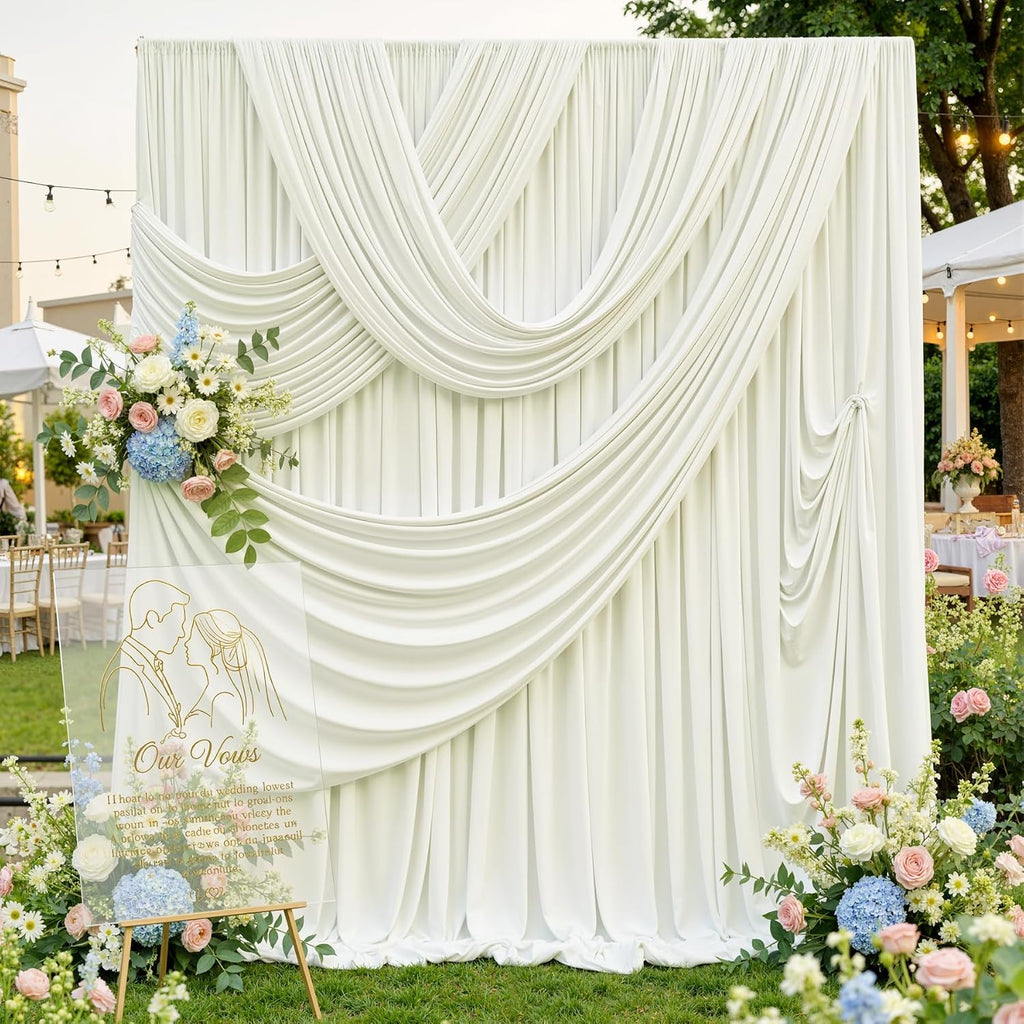 60ftx12ft Wrinkle Free Ivory Backdrop Curtain, 12 Panels 12FT Height Ivory Wedding Backdrop Drapes, Silky Polyester Back Drop Cloth for Birthday Photography Background Party Backdrop Draping