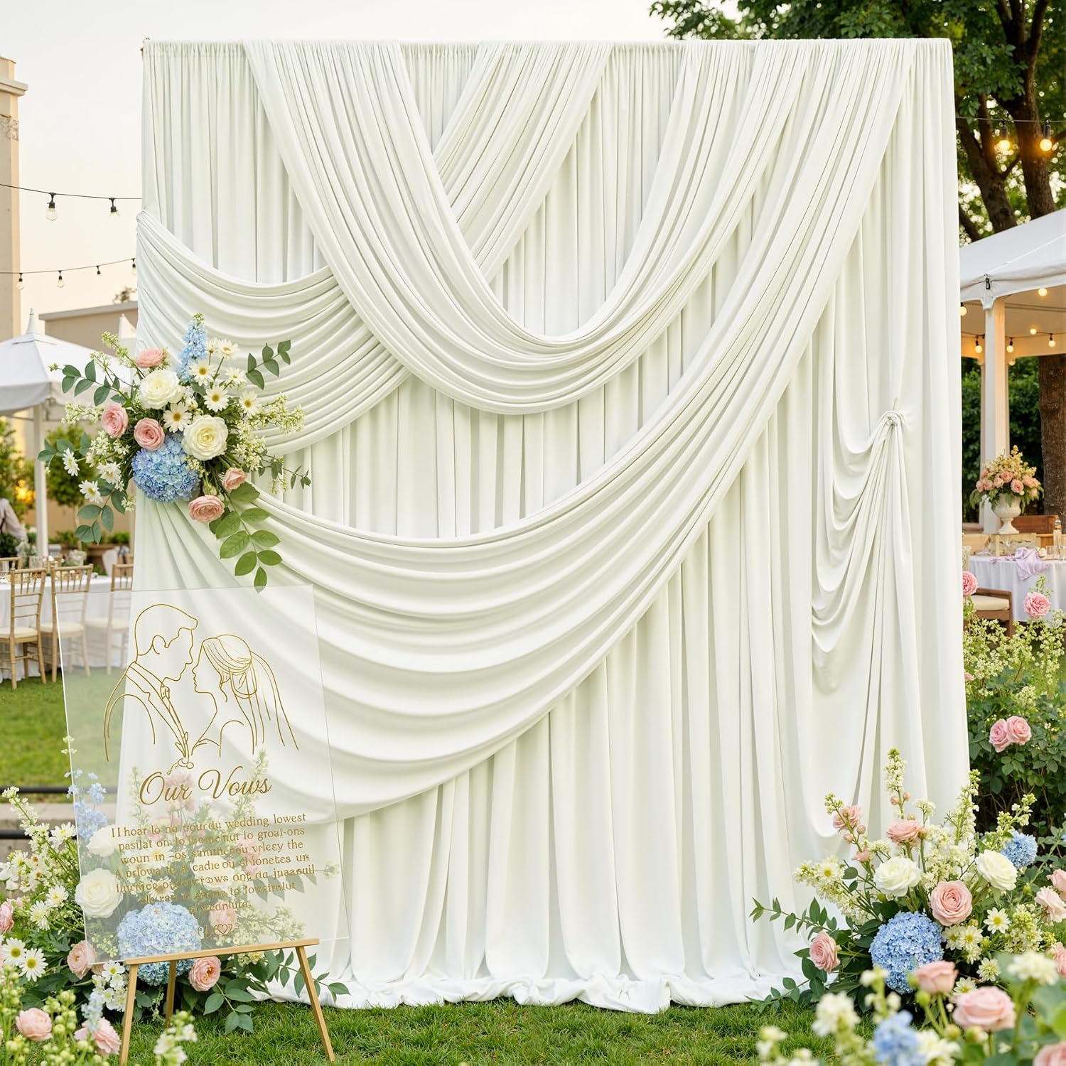 60ftx12ft Wrinkle Free Ivory Backdrop Curtain, 12 Panels 12FT Height Ivory Wedding Backdrop Drapes, Silky Polyester Back Drop Cloth for Birthday Photography Background Party Backdrop Draping