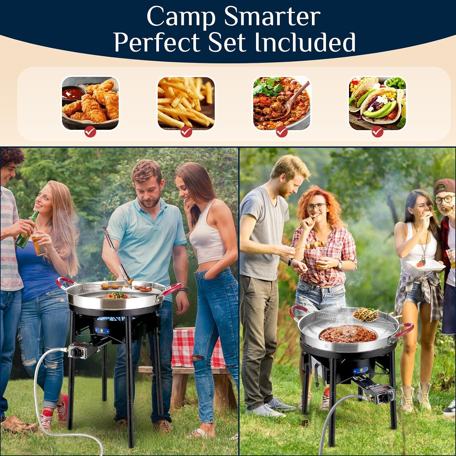 23' Concave Comal w/50,000BTU Propane Grill Burner Set, Discada disc Outdoor Cooker, Stainless Steel Griddle Fryer Cookware Set, Disco Para Cocinar, Tacos Stir Fry Wok, Paella Burner and Stand Set