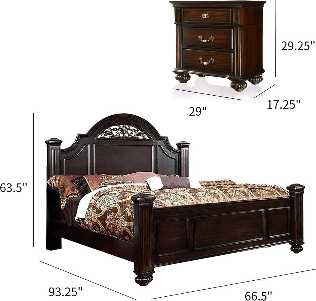 24/7 Shop at Home Syracuse 6-Piece Traditional Solid Wood Bedroom Set with Chest, Mirrored-Dresser and 2 Nightstands, Box Spring Required for Bedroom, Guest Room, Queen, Walnut