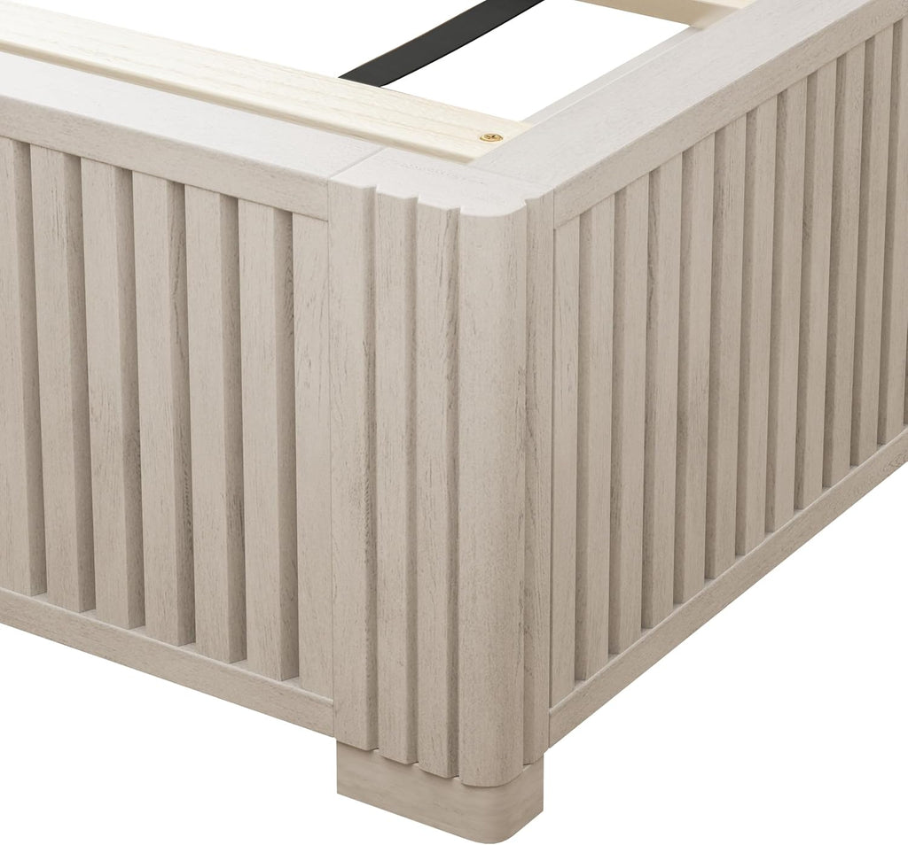 Ball & Cast Fluted Queen Bed Frame with Wingback Headboard,Solid Wood Platform Bed Frame Queen Size with Wood Slats, No Box Spring Needed, Easy Assembly,Beige