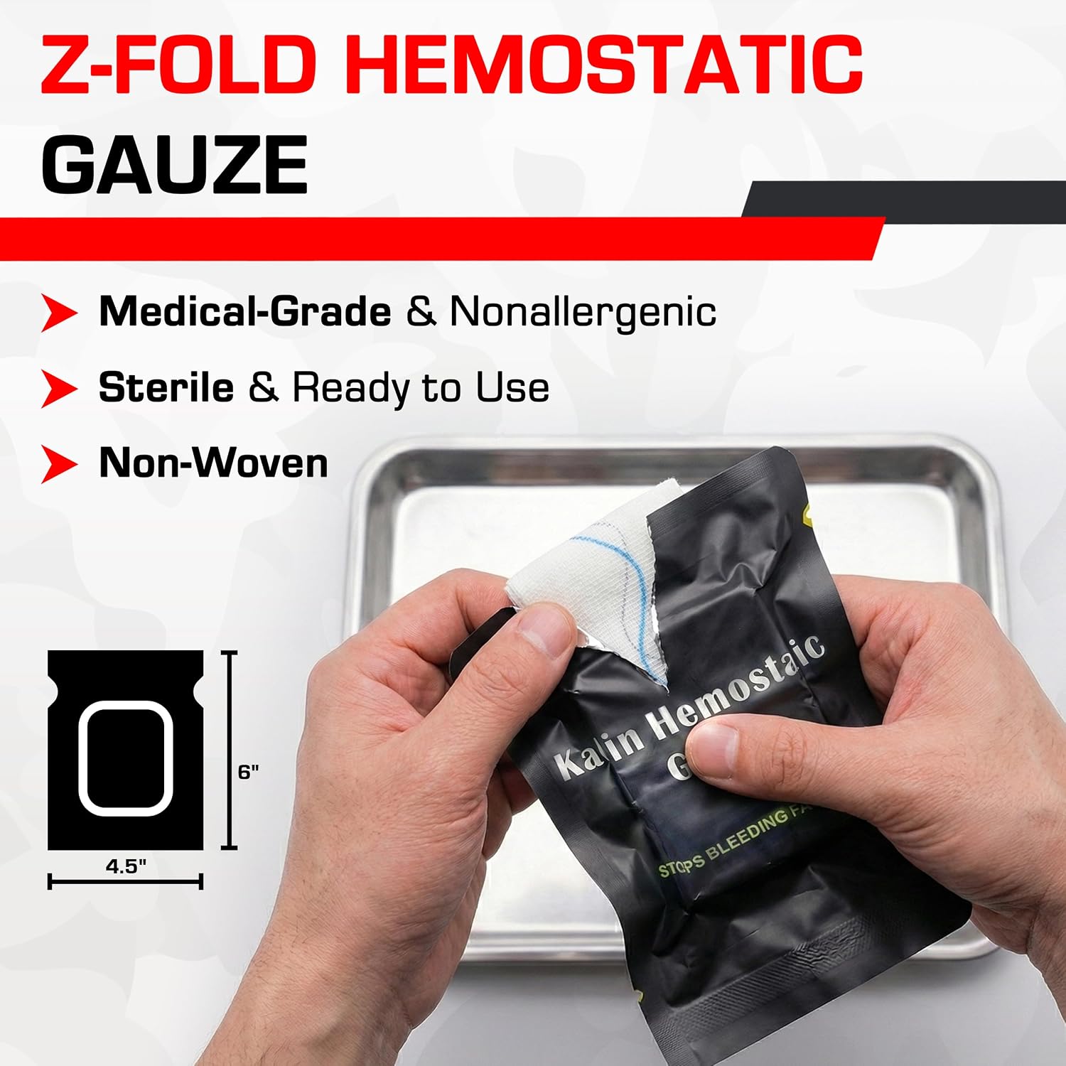 Kaolin Hemostatic Combat Gauze 3' x 12.5 Ft Flexible Z Fold Wound Packing Gauze for Stop The Bleed Trauma Kits First Aid Emergency Medical Supplies 10-Pack