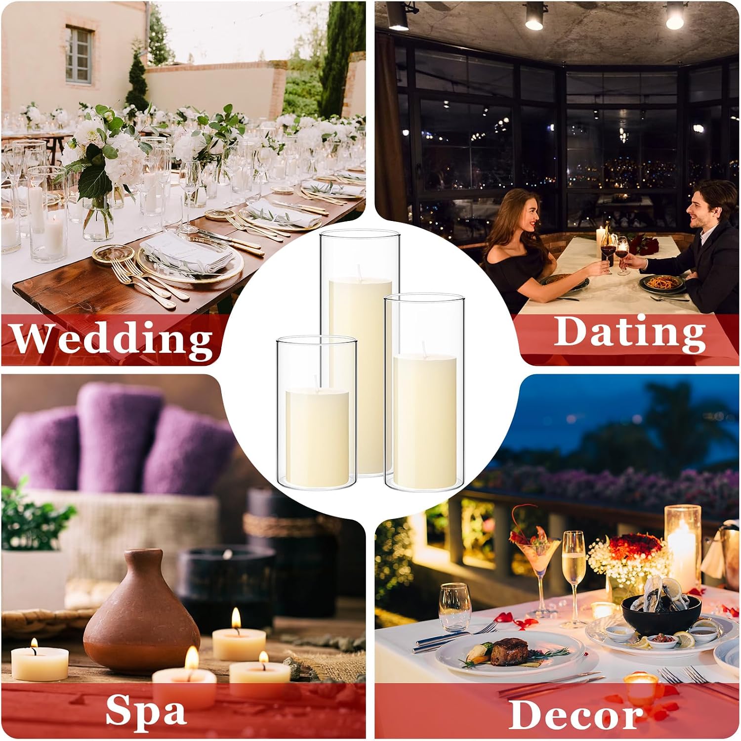 Shihanee 180 Pcs Pillar Candles and Glass Cylinder Vases Clear Cylinder Holders for Slim Pillar Candles Table Decoration (Ivory White)