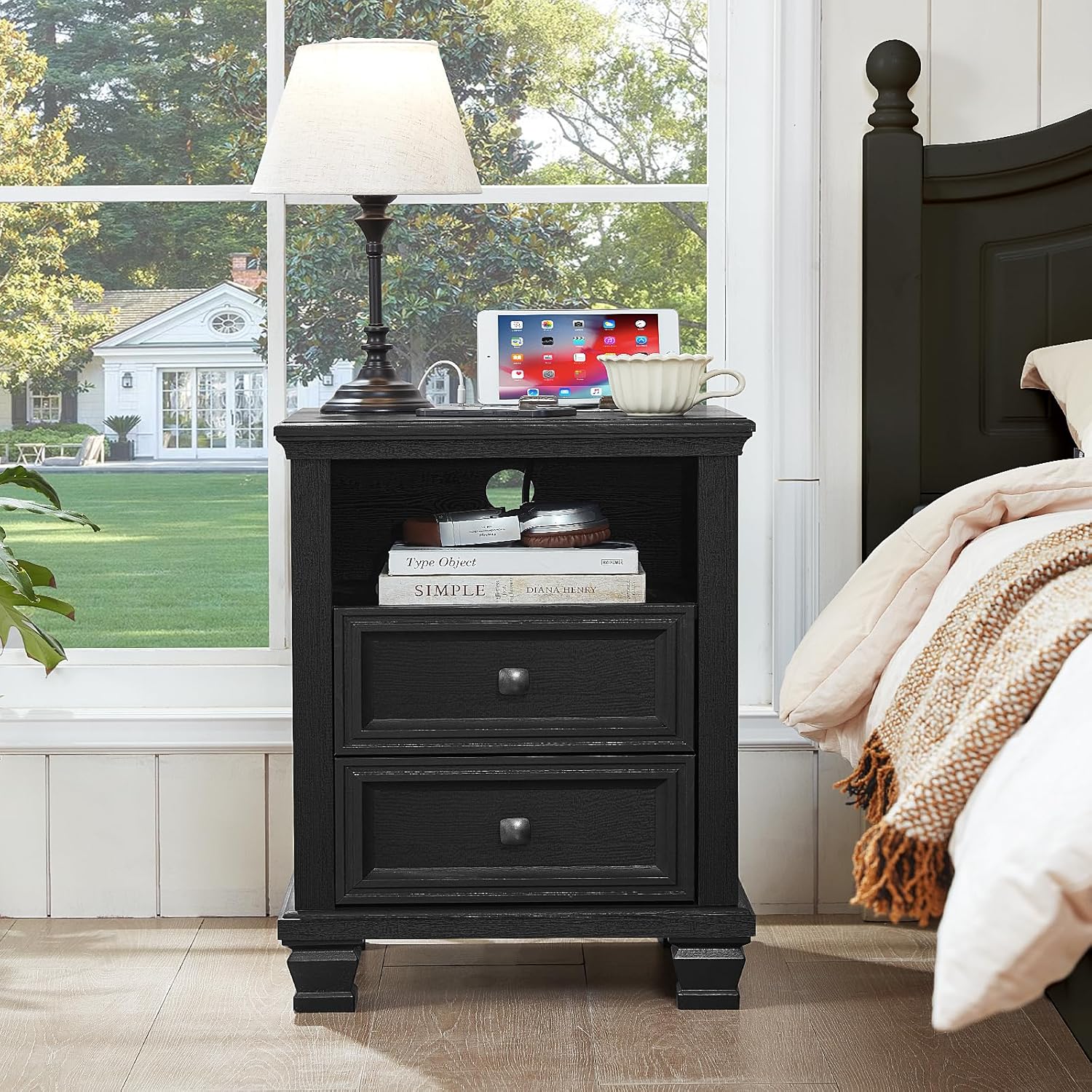 SAVOR LIFE Farmhouse Bedroom Dresser and Nightstand Set 3, 5/7 Drawer Dresser & 2 Drawer Nightstand Set, Rustic Wood Bedroom Furniture Set 3 for Home, Hallway, Black