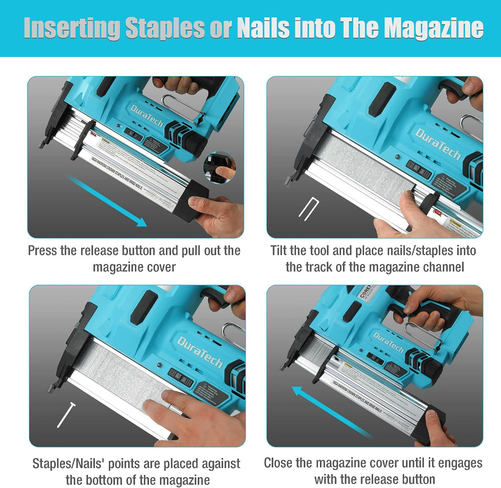 DURATECH 20V Cordless Brad Nailer, 18 Gauge, 2-in-1 Nail/Staple Gun for Upholstery, Carpentry, Including 2.0Ah Rechargeable Battery, 1H Quick Charger, 1000 Staples, 1000 Nails and Carrying Case