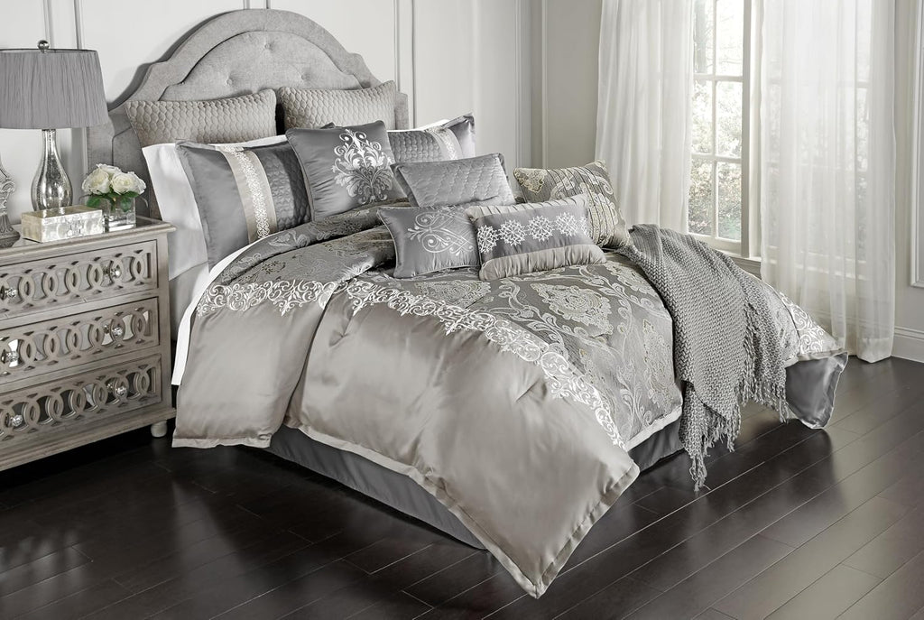 Riverbrook Home Elegant Collection Comforter Set, King, Kacee - Platinum, 12-Piece Set