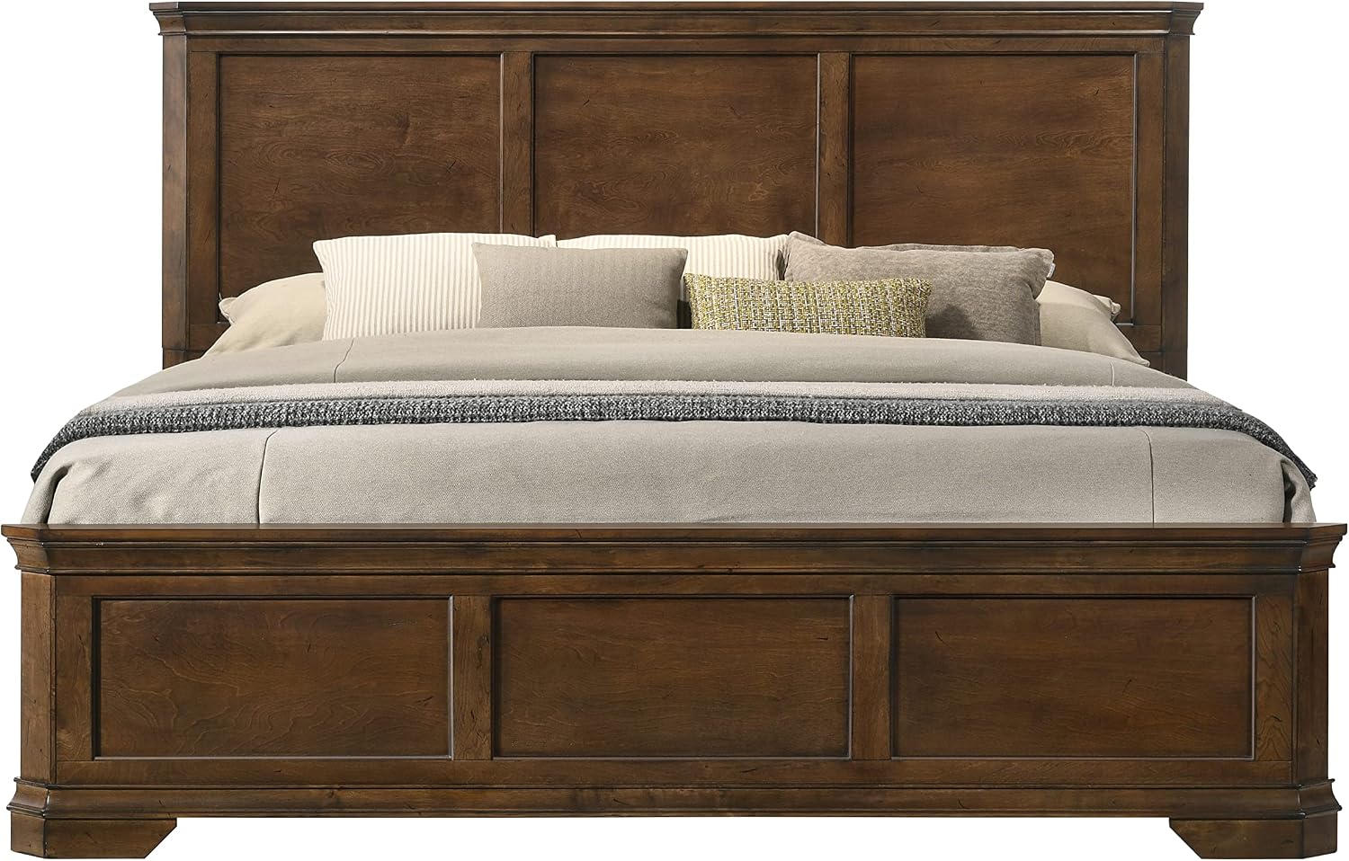 Roundhill Furniture Maderne 3-Piece Bedroom Set with King Size Panel Bed and Two Nightstands, Antique Walnut Finish