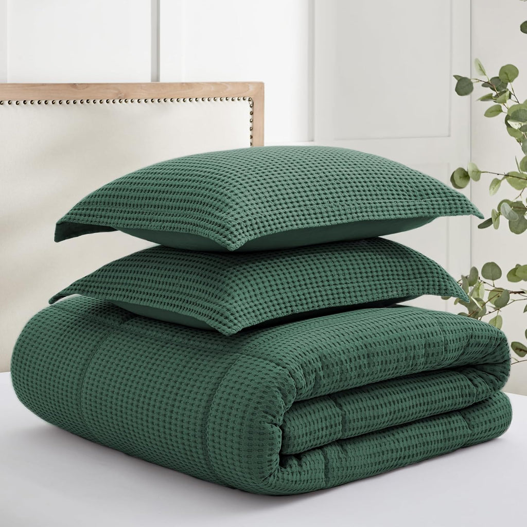 Levtex Home Mills Waffle Twin/Twin XL Comforter Set (68x88in) with 1 Pillow Sham (26x20in) - Forest Green - 100% Cotton Twin Size Comforter Set - Soft, Pre-Washed