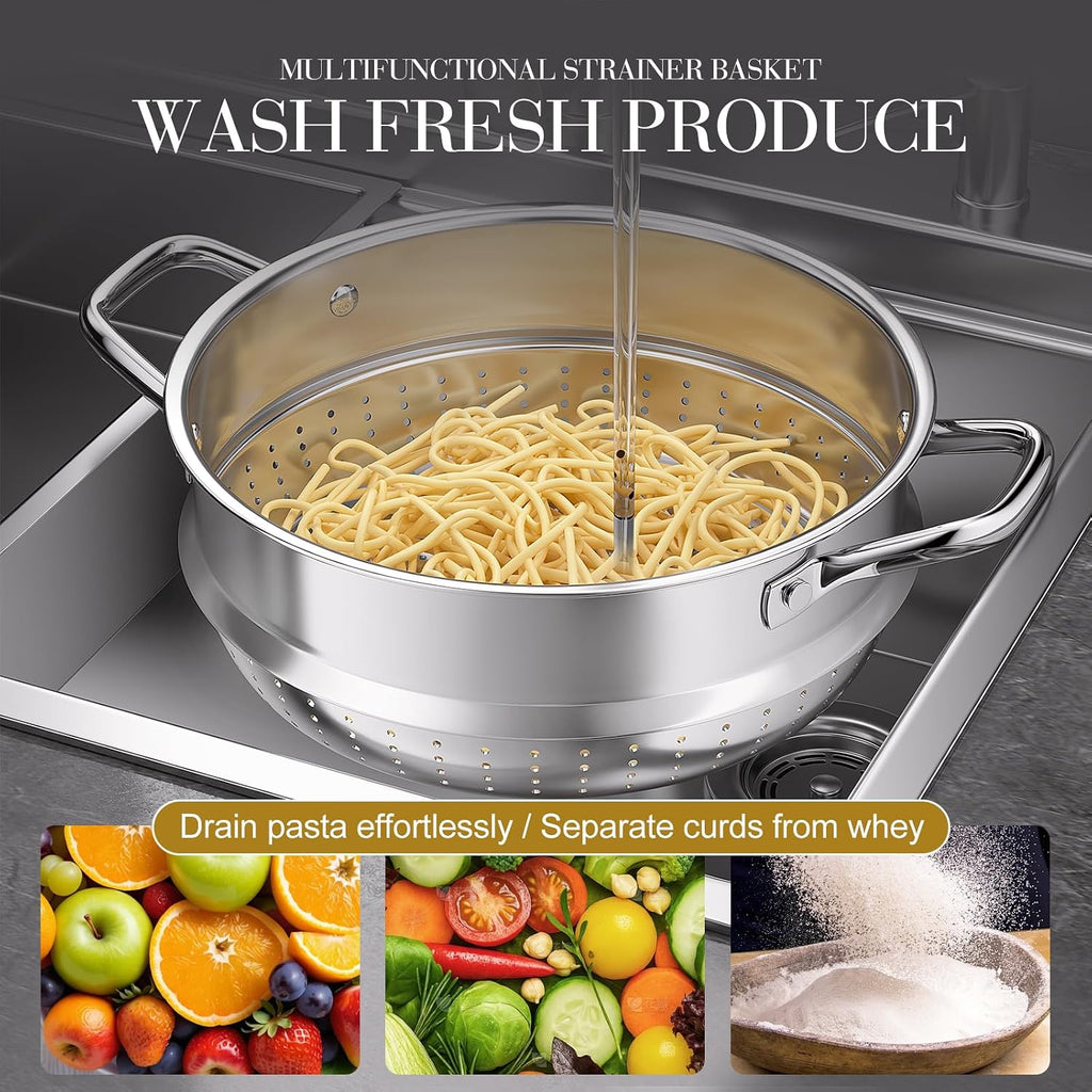 FogDream Titanium Non Stick Frying Pan, 10in Tri-Ply Stainless Steel Deep Saute Pan, 10 Piece All-in-One Cookware Set, Stay Cool Handle, Dishwasher & Oven-Safe,Induction Compatible,Silver