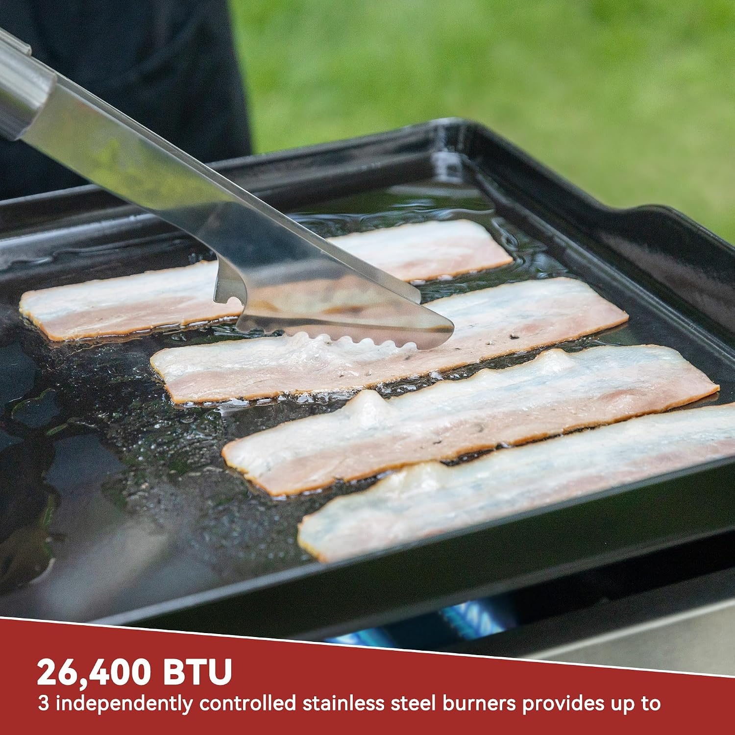 Royal Gourmet PD1300 3-Burner Portable Propane Gas Grill Griddle, 26,400 BTU Table Top Griddle for Outdoor Cooking, Camping, Tailgating, or Picnics, Silver