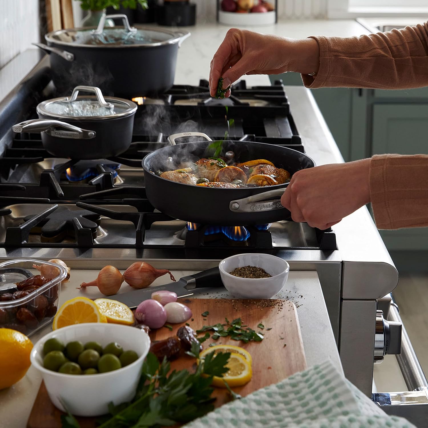 Calphalon Premier Space-Saving Nonstick Cookware Set, 13-inch, Stackable, Hard-Anodized Aluminum