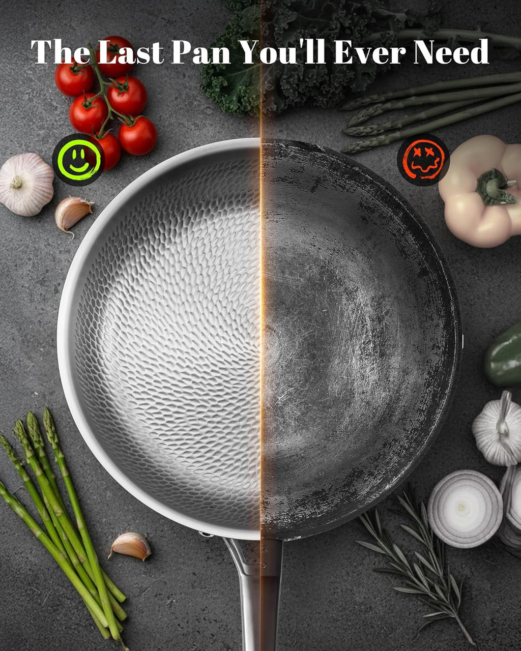 Titanium Pan, 12 Inch Pure Titanium Hammered Pro frying pan with Lid, Non-Toxic Skillet for Cooking, PFAS/PFOA/PTFE Free Cookware, Dishwasher&Oven Safe, Kitchen Induction Compatible