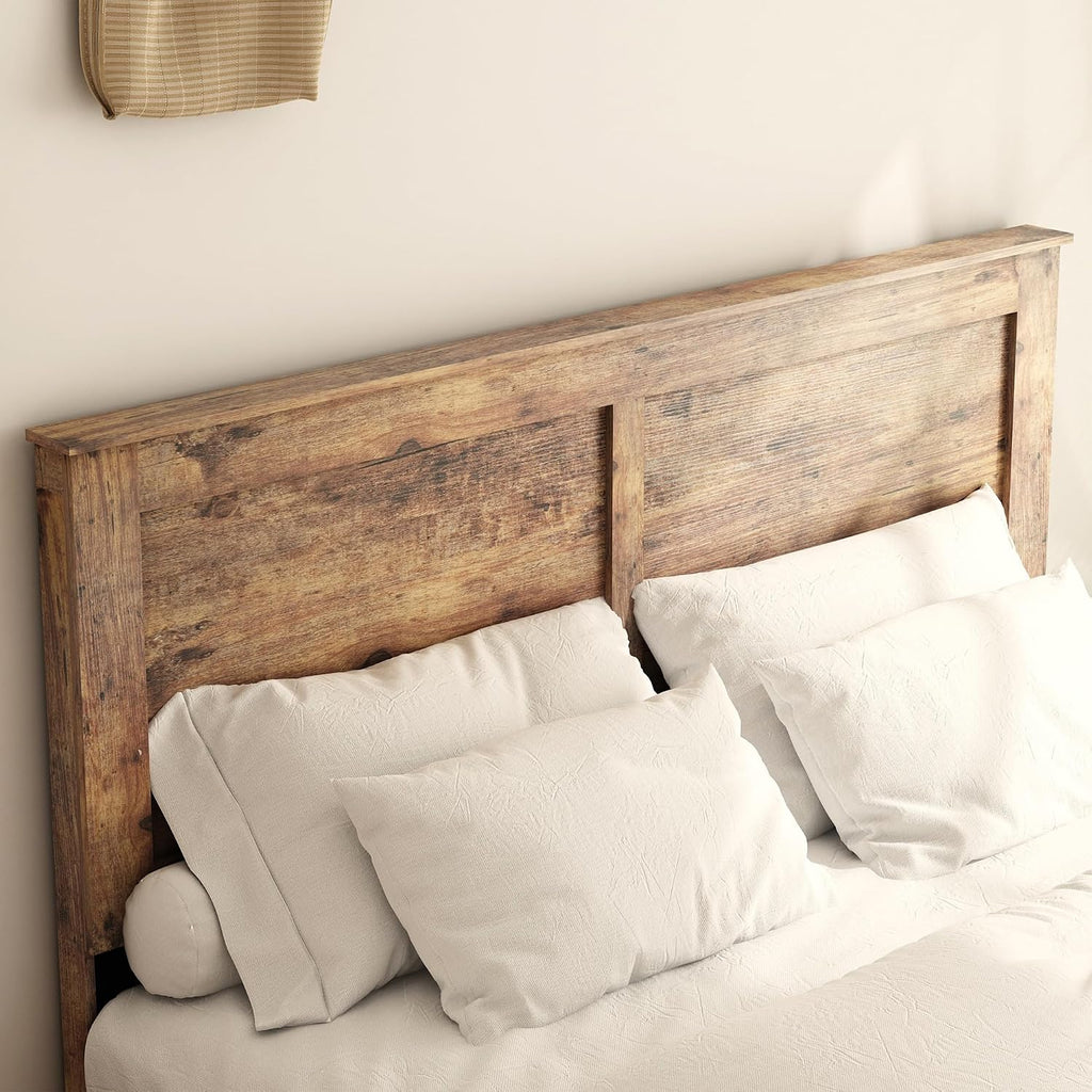 NNOOTK Queen Size Bed Frame, Vintage Platform Bed Frame with Wood Headboard and Footboard, 12 Wood Slats Support, No Box Spring Needed (Dark Brown)