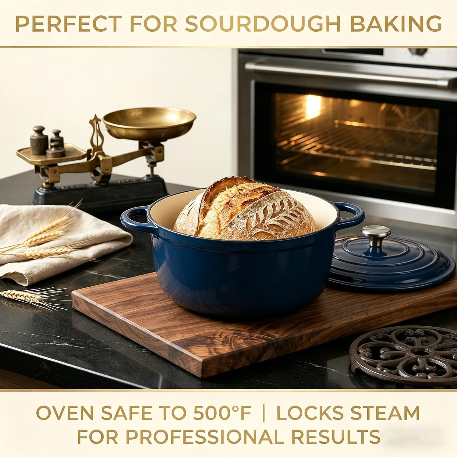 QuliMetal Enameled Cast Iron Cookware Set, 4-Piece Pots and Pans Set with Lids, 10.25' Skillet, 2QT Saucepan, 2.8QT & 4.8QT Dutch Ovens, Oven Safe to 500°F, All Stovetops Compatible - Navy Blue