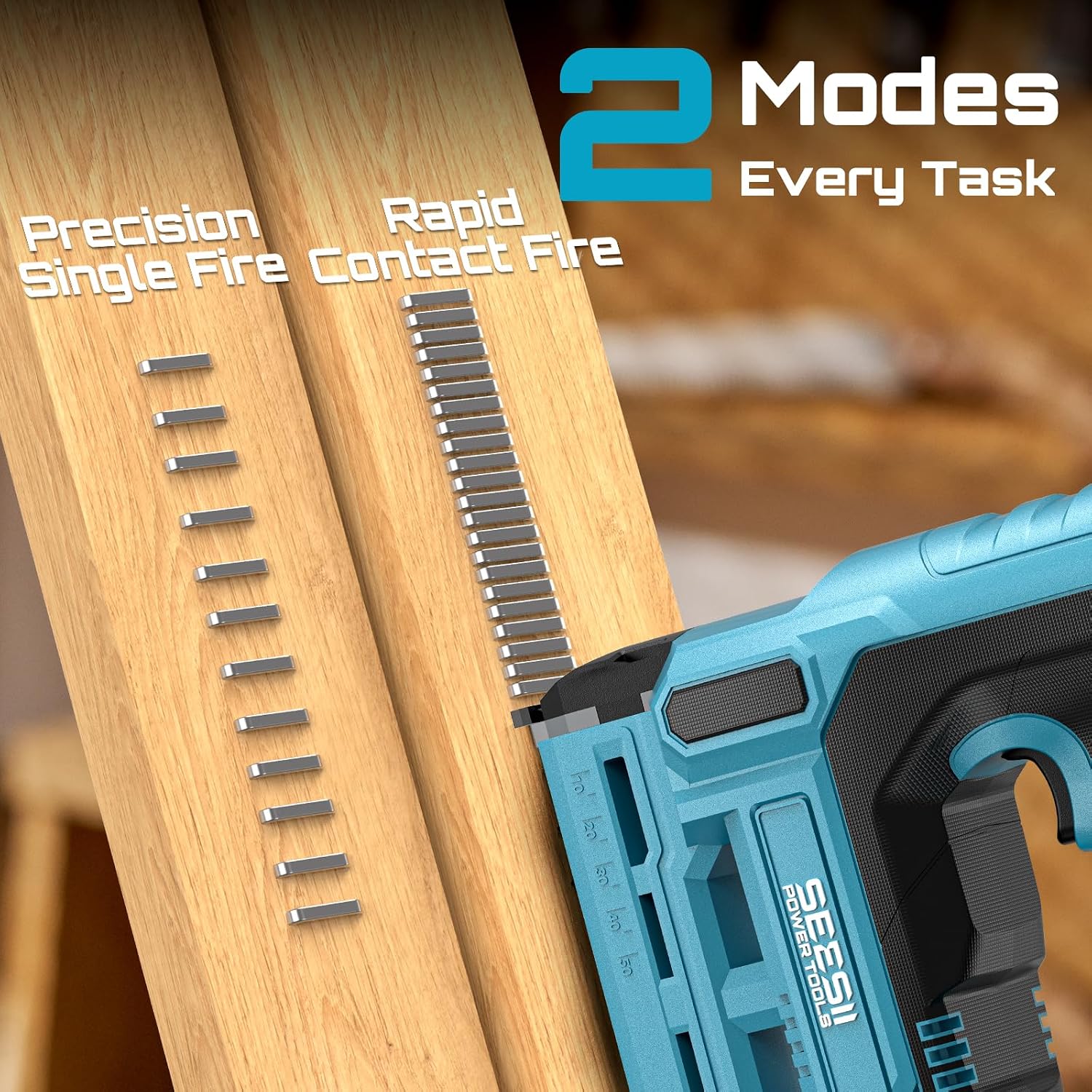 SEESII Cordless Brad Nailer, 18 Gauge 2 in 1 Electric Stapler/Nail Gun, 2.0Ah Battery, 1000pcs Nails and Staples, Adjustable Depth for Upholstery, Woodworking