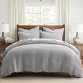 Levtex Home Mills Waffle Queen Duvet Cover Set (90x94in) with 2 Pillow Shams (26x20in) - Grey Pewter - 100% Cotton Queen Size Duvet Cover Set - Soft, Pre-Washed