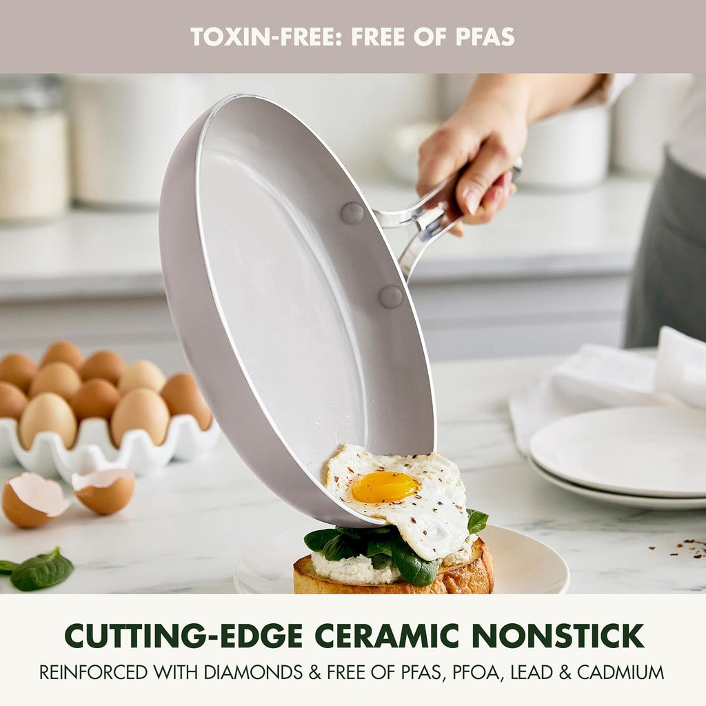 GreenPan Nova 10' Frying Pan Skillet and 4.37QT Sauté Pan with Lid, Oprah's Favorite Things 2024, PFAS-Free Ceramic Nonstick, Induction Suitable, Sear, Fry, Broil, Dishwasher & Oven Safe, Clay
