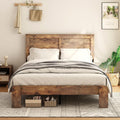 NNOOTK Queen Size Bed Frame, Vintage Platform Bed Frame with Wood Headboard and Footboard, 12 Wood Slats Support, No Box Spring Needed (Dark Brown)