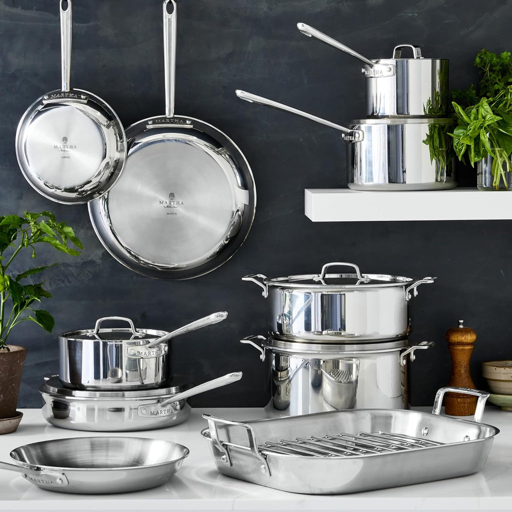 Martha by Martha Stewart 3-Quart Triply Stainless Steel Low Saucepan w/Lid