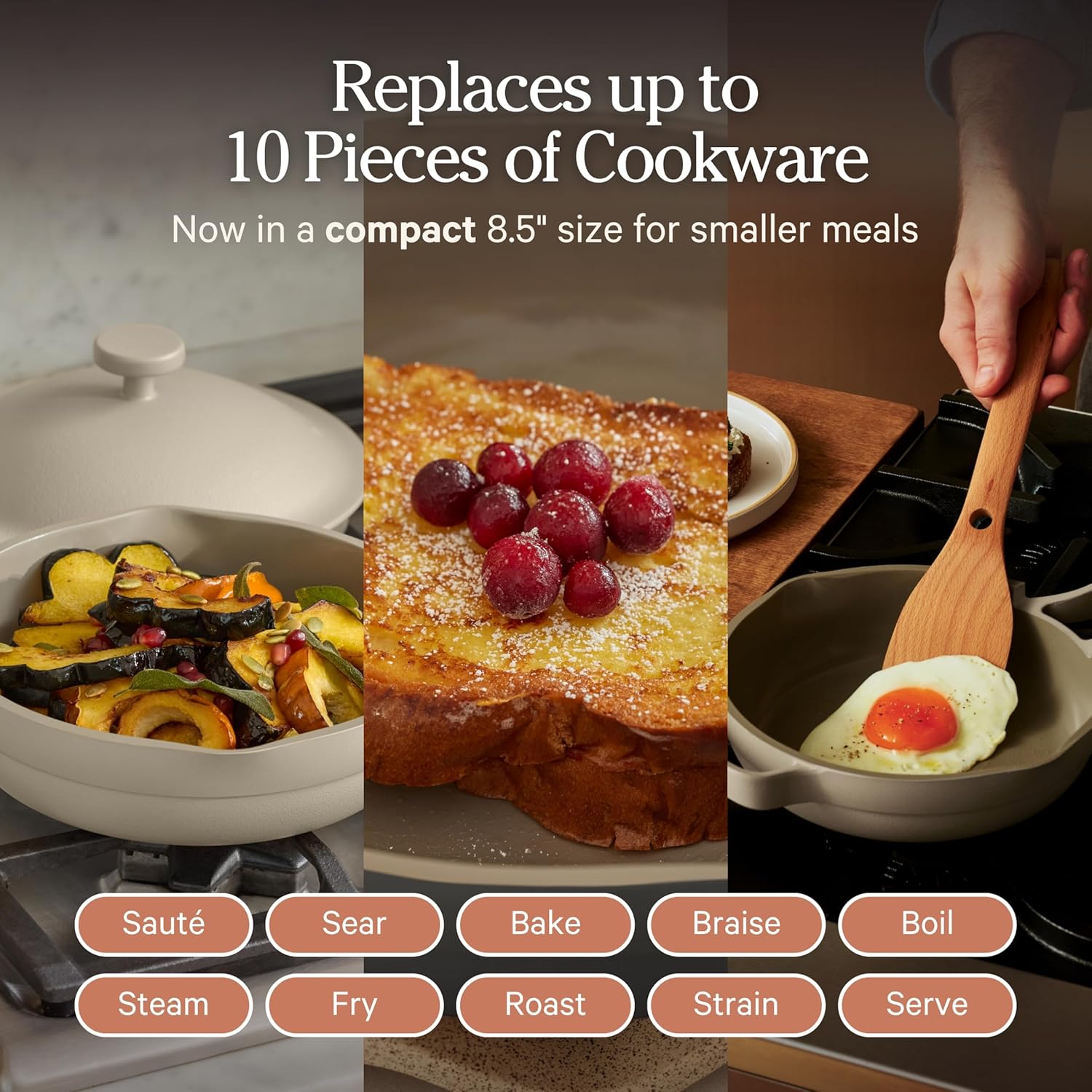 Our Place Mini Always Pan | 8.5' Ceramic Pan with Modular Lid & Beechwood Spatula | Patented 10-in-1 Nonstick, Non-Toxic Cookware Made Without PFAS | Induction & Oven-Safe up to 450°F | Steam