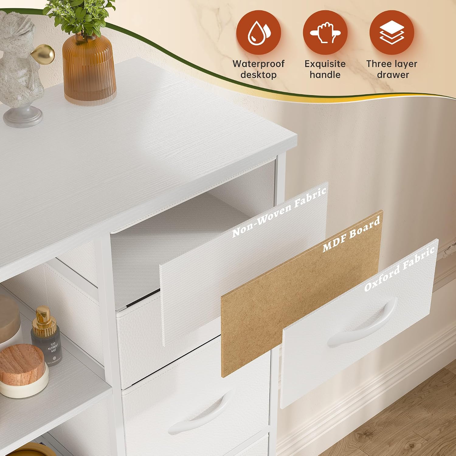 EnHomee 51' H White Dresser with 15 Drawers Dresser for Bedroom with Charging Station & LED Lights & Hutch Sturdy Bedroom Dressers, Steel Frame, Wood Top, 51.2' H x 39.3' W x 11.8' D