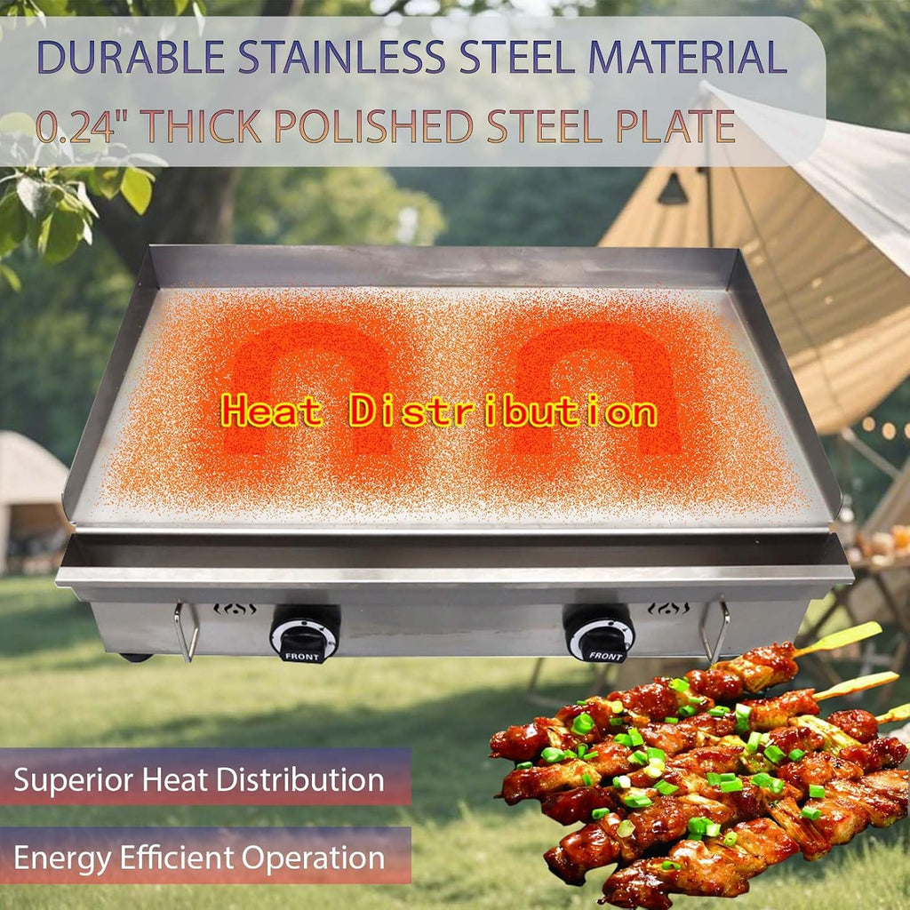 2800Pa 28.9' x 16.1' Stainless Steel Commercial Home Gas Grill Griddle, LPG Countertop Flat Top Grill with 6MM Thick Steel Plate, Ideal for Camping, Outdoor and Kitchen Use