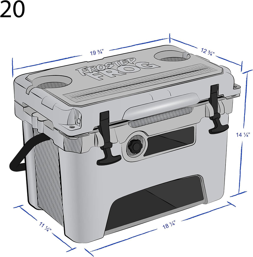 USA Made Frosted Frog 20 Quart Ice Chest Heavy Duty High Performance Roto-Molded Commercial Grade Insulated Cooler