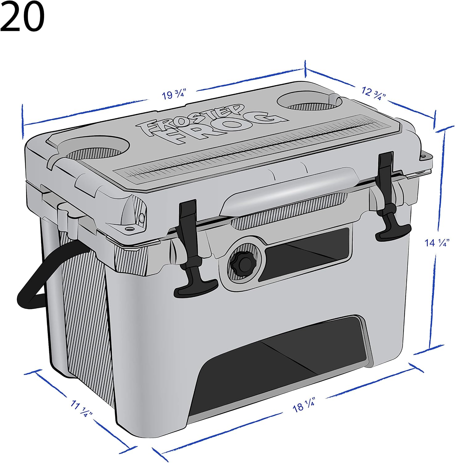 USA Made Frosted Frog 20 Quart Ice Chest Heavy Duty High Performance Roto-Molded Commercial Grade Insulated Cooler