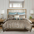 Madison Park Aubrey Cozy Comforter Set, Faux Silk Jacquard Paisley Design - All Season Down Alternative Bedding with Cotton Bed Sheets, Bed Skirt & Toss Pillows, Full Blue 12 Piece