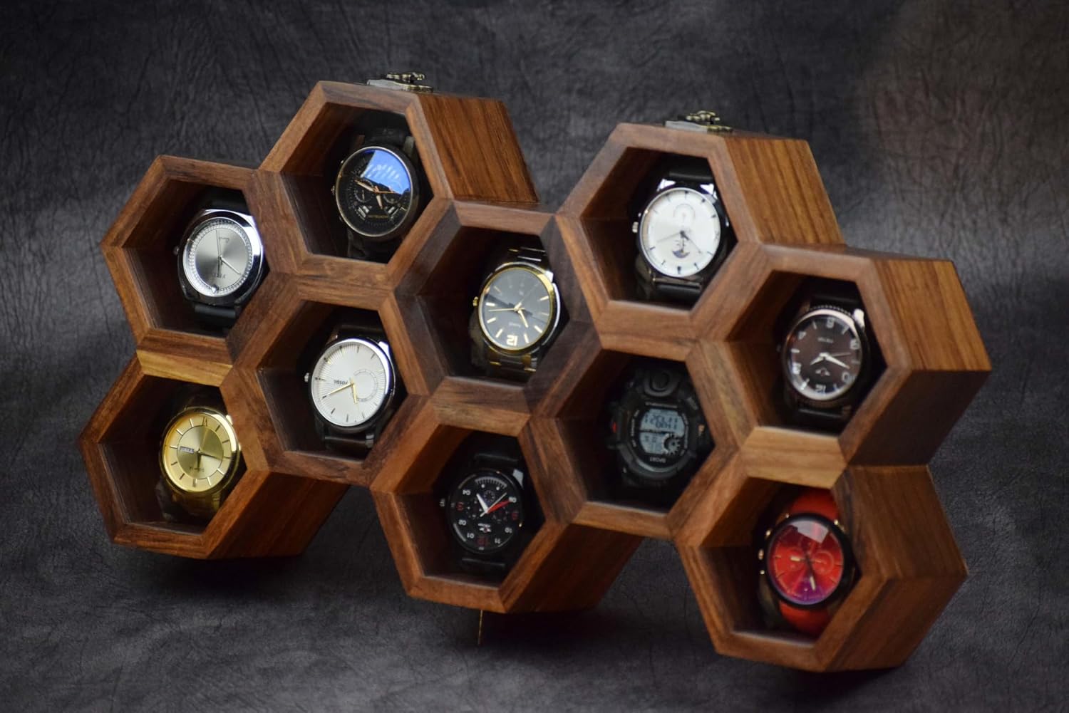 Extra Large Superior Rosewood Honeycomb Watch Box Display Case Holder Collector Organizer for Men, Men's Vintage Watch Storage Box to Store and Keep your Watches Safe and Sophisticated.