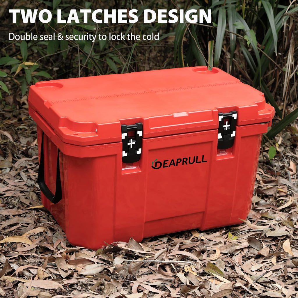 Hard Cooler, Insulated Ice Chest Box Holds Ice for More Days, Portable Cooler with Handle, Cup Holders, Double Latches for Camping Drink, Beach, Picnic, Fishing, Boat, Barbecue