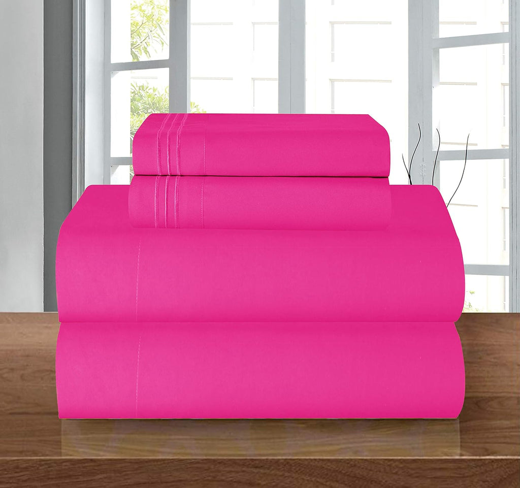 Elegant Comfort Luxury 1500 Premium Hotel Quality Microfiber 4-Piece Sheet Set - Wrinkle Resistant, All Around Elastic Fitted Sheet, Deep Pocket up to 16', Full, Hot Pink (Pack of 12)